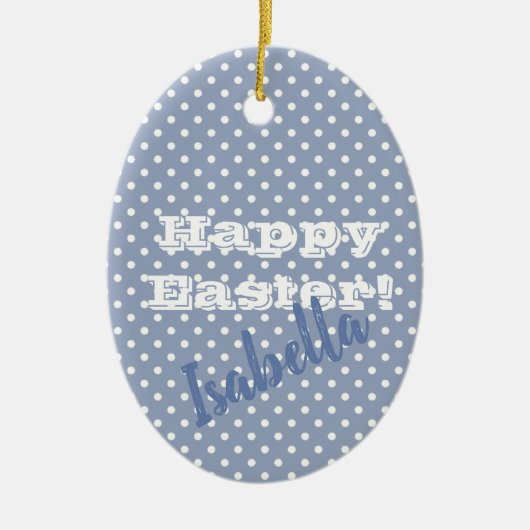   blauw poka dot Happy Pasen Keramisch Ornament (Voorkant)