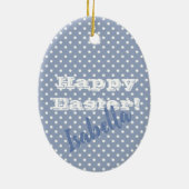   blauw poka dot Happy Pasen Keramisch Ornament (Achterkant)