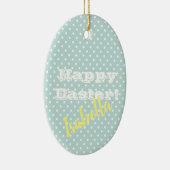 blauw poka dot Happy Pasen Keramisch Ornament (Rechts)