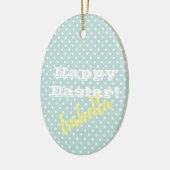 blauw poka dot Happy Pasen Keramisch Ornament (Links)