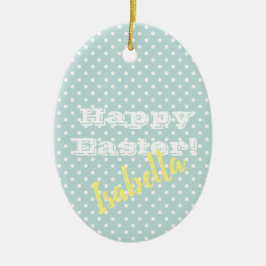 blauw poka dot Happy Pasen Keramisch Ornament