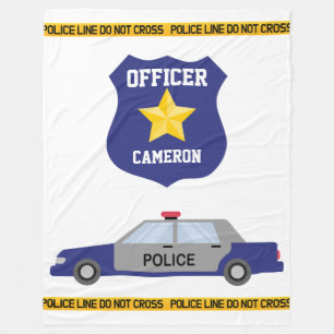 Blauw politiewagen en aangepast naam officiersbadg fleece deken