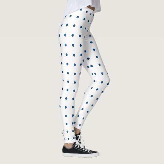 Blauw Polka Dot Patroon op Wit Leggings (Rechts)