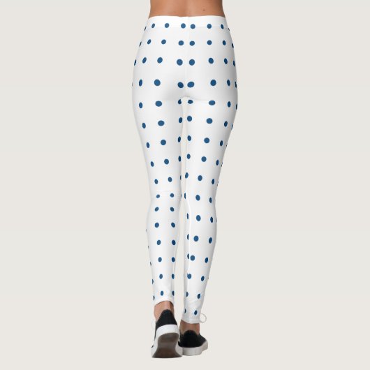 Blauw Polka Dot Patroon op Wit Leggings (Achterkant)