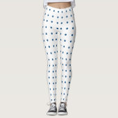 Blauw Polka Dot Patroon op Wit Leggings (Voorkant)