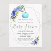 Blauw Pompoen Baby shower Bloemen uitnodigen Uitnodiging Briefkaart (Voorkant)