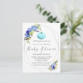 Blauw Pompoen Baby shower Bloemen uitnodigen Uitnodiging Briefkaart (Staand voorkant)