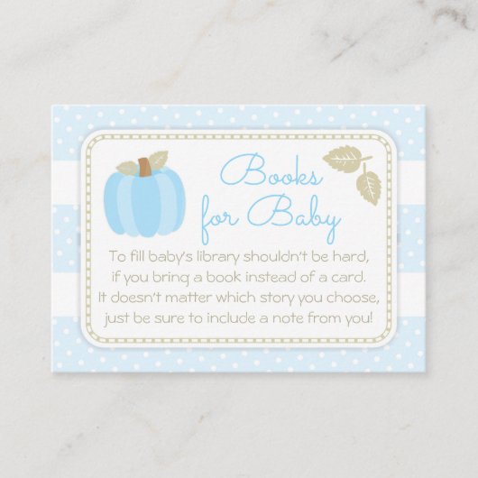 Blauw pompoen Baby shower Breng een boek Informatiekaartje (Voorkant)
