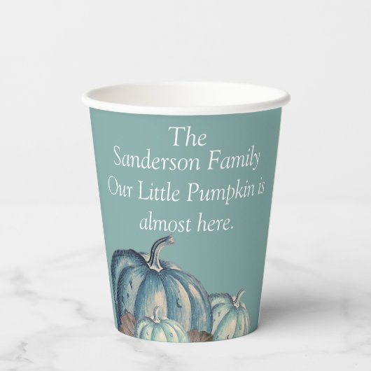 Blauw pompoen Baby shower gepersonaliseerd Papieren Bekers (Achterkant)