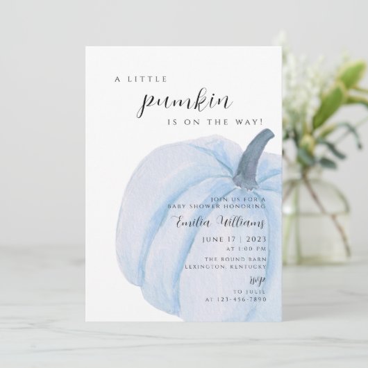 blauw Pompoen Baby shower jongen Kaart (Staand voorkant)