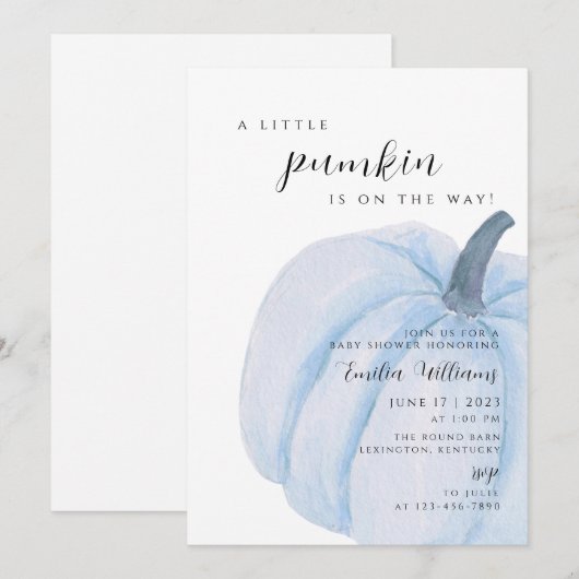 blauw Pompoen Baby shower jongen Kaart (Voorkant / Achterkant)