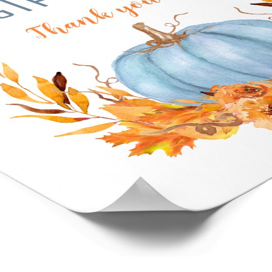 Blauw pompoen Baby shower Kaarten Cadeaubordje Poster (Hoek)