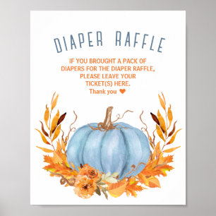 Blauw Pompoen Baby shower Luier Raffle Teken Poster