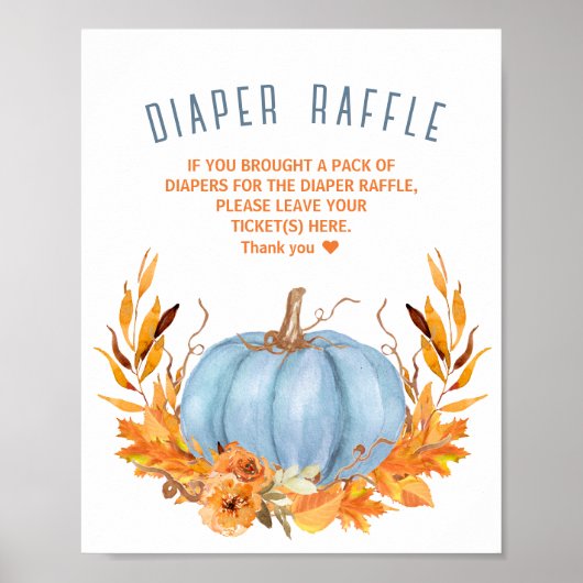 Blauw Pompoen Baby shower Luier Raffle Teken Poster (Voorkant)