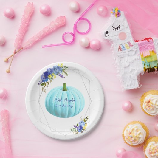Blauw pompoen Baby shower Papieren Bordje (Feest)
