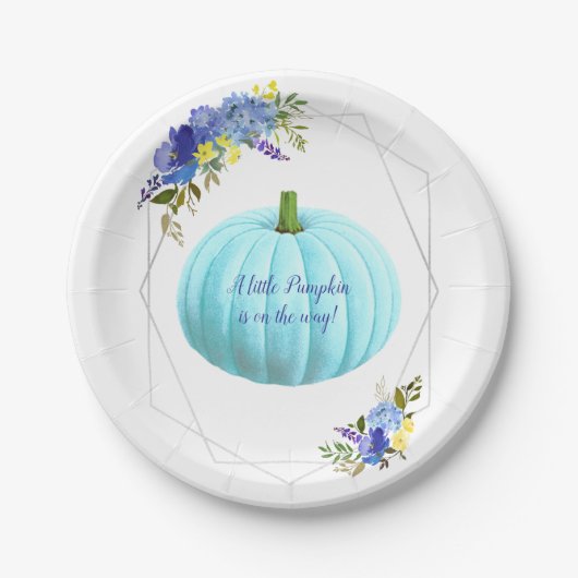 Blauw pompoen Baby shower Papieren Bordje (Voorkant)