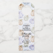 Blauw pompoen Baby shower Pop het Flessenhanger (Voorkant)