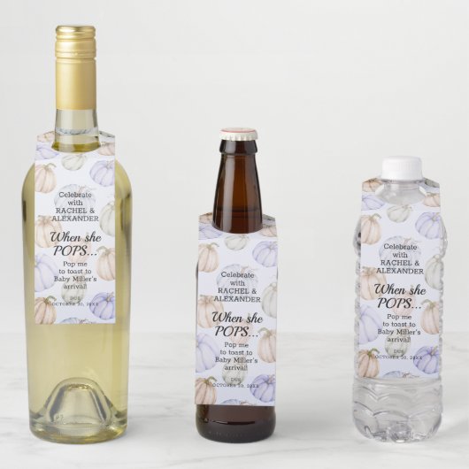 Blauw pompoen Baby shower Pop het Flessenhanger (In situ)