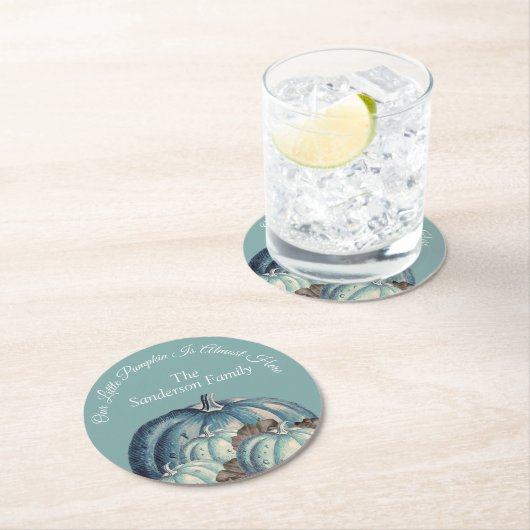 Blauw pompoen Baby shower Ronde Kartonnen Onderzetter (Insitu)