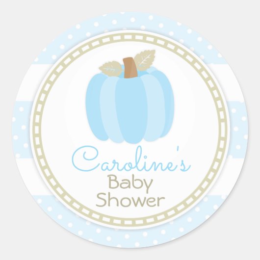 Blauw pompoen Baby shower ronde Sticker (Voorkant)