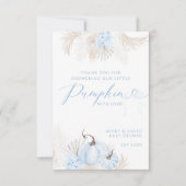 Blauw pompoen Boho Bloemen Jongen Baby shower Bedankkaart (Voorkant)