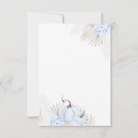 Blauw pompoen Boho Bloemen Jongen Baby shower Bedankkaart (Achterkant)