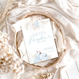 Blauw pompoen Boho Bloemen Jongen Baby shower Bedankkaart