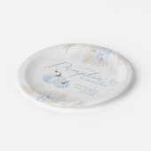 Blauw pompoen boog boho bloemenjongen Baby shower Papieren Bordje (Gekanteld)