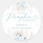 Blauw pompoen boog boho bloemenjongen Baby shower Ronde Sticker (Voorkant)