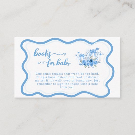 Blauw Pompoen Bow Boy Baby shower Boek Informatiekaartje (Voorkant)