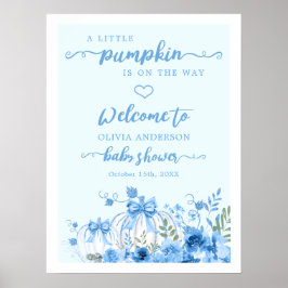 Blauw Pompoen Bow Boy Baby shower Welkom Poster