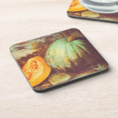 blauw pompoen erfstuk herfst schilderij rustiek bier onderzetter (Linkerzijde)