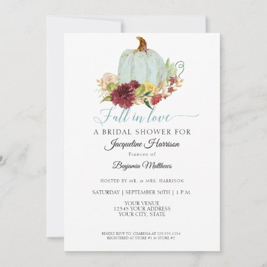 Blauw Pompoen Landelijke Bourgondië Bloemige Bruil Kaart (Voorkant)