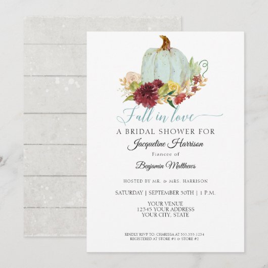 Blauw Pompoen Landelijke Bourgondië Bloemige Bruil Kaart (Voorkant / Achterkant)