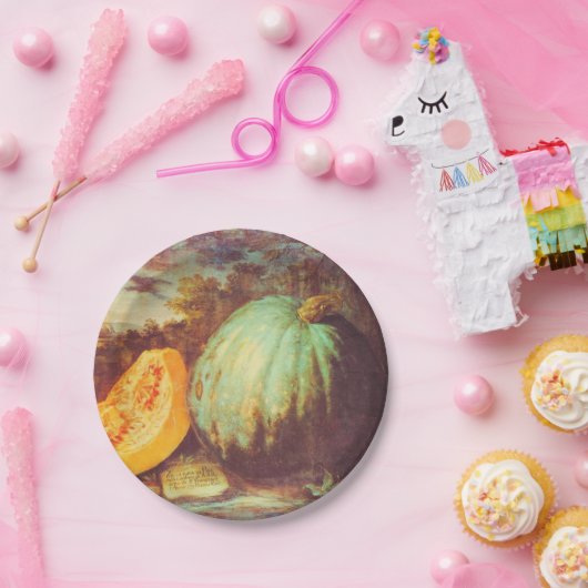  blauw pompoen met heirloom herfst schilderij papieren bordje (Feest)