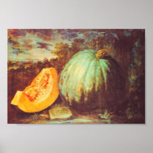 blauw pompoen met heirloom herfst schilderij poster