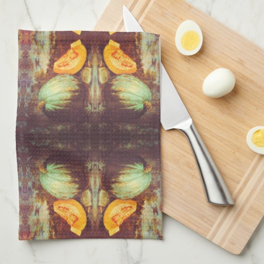  blauw pompoen met heirloom herfst schilderij theedoek (Quarter Fold)