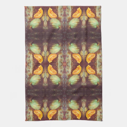  blauw pompoen met heirloom herfst schilderij theedoek (Verticaal)