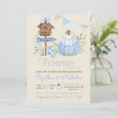 Blauw pompoen Patch Birdhouse Boy Baby shower Kaart (Staand voorkant)