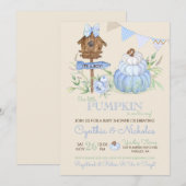 Blauw pompoen Patch Birdhouse Boy Baby shower Kaart (Voorkant / Achterkant)