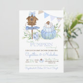 Blauw pompoen Patch Birdhouse Boy Baby shower Kaart (Staand voorkant)