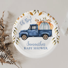 Blauw Pompoen Truck Baby shower Papier Papieren Bordje