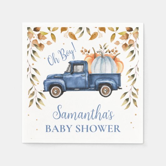 Blauw Pompoen Truck Baby shower Papier Servet (Voorkant)