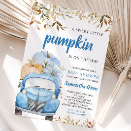 Blauw Pompoen Truck Jongens Baby Shower Kaart
