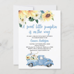 Blauw pompoen Truck Zonnebloemen Baby shower Kaart