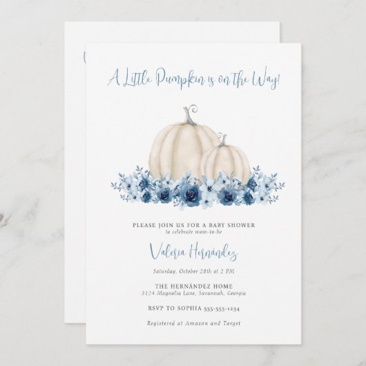 Blauw pompoen tweetalig Spaans Engels Baby shower Kaart (Voorkant / Achterkant)