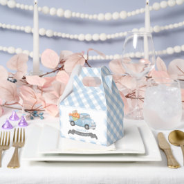 Blauw pompoen vrachtwagen Gingham Boy Baby shower Bedankdoosjes