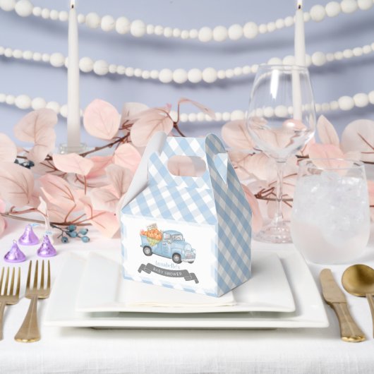 Blauw pompoen vrachtwagen Gingham Boy Baby shower Bedankdoosjes (Huwelijk)