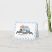 Blauw pompoen vrachtwagen Gingham Boy Baby shower Bedankkaart (Voorkant)
