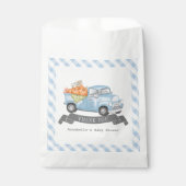 Blauw pompoen vrachtwagen Gingham Boy Baby shower Bedankzakje (Voorkant)